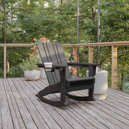 FLASH FURNITURE Gray Adirondack Rocking Chair with Cupholder LE-HMP-1045-31-GY-GG